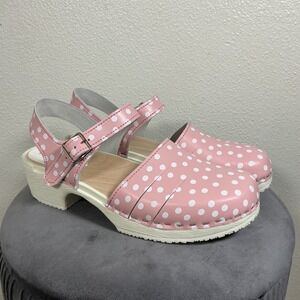 VERKA Swedish Comfort Clogs EUR 41 US‎ 10 Leather Pink W/ White Polka Dots